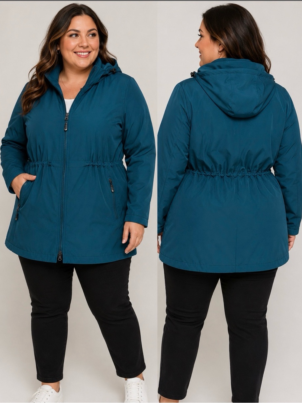 Plus size 4XL Womens Teal Hooded Softshell Jacket Waterproof Fleece Lined